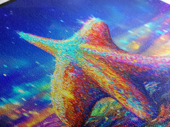 Rainbow Starfish In Moonlit Surf Canvas Print, Coastal Wall Art, Ocean Seascape Decor, Beach House Gift For Her, Summer Decor