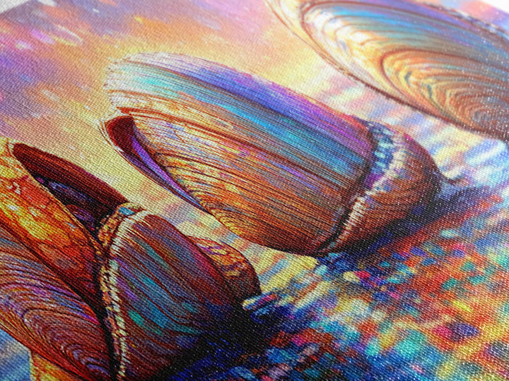 Iridescent Seashells On Sparkling Shore Wall Art, Coastal Canvas Print, Beach House Decor, Ocean Lover Gift For Her Home