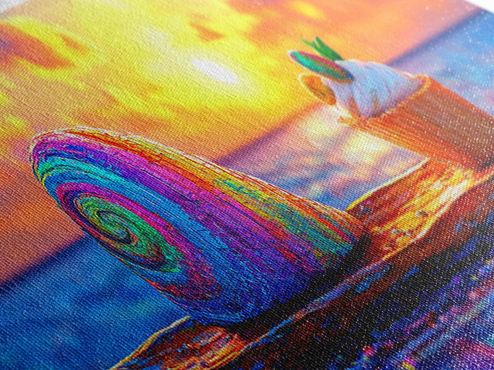 Rainbow Seashell And Cupcake At Ocean Sunset Wall Art, Coastal Kitchen Decor, Whimsical Beach House Art Print, Summer Decor