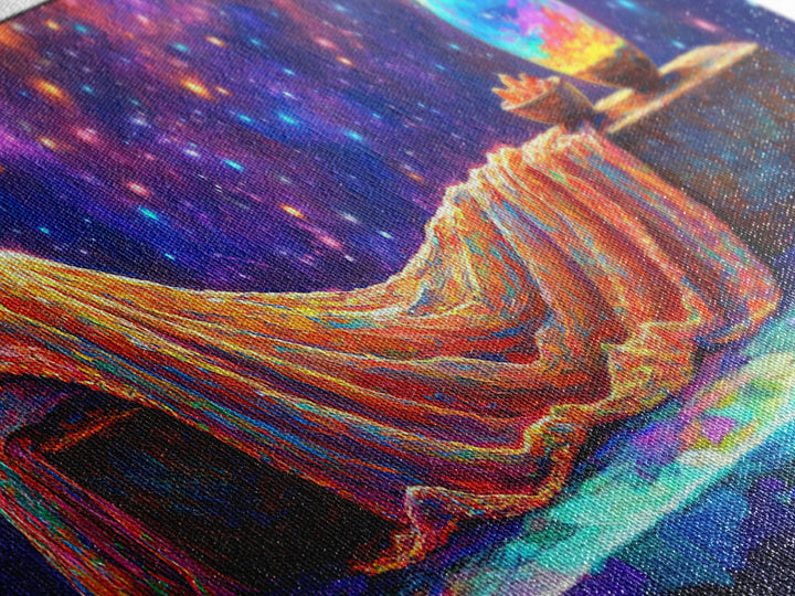 Dreamy Draped Bed Under Starry Sky Wall Art, Celestial Wall Art, Surreal Art, Whimsical Decor, Bedroom Wall Art, Modern Home Decor