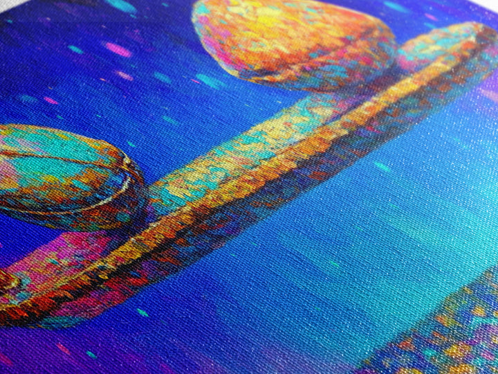 Floating Spoon With Two Colorful Pods Canvas Print, Whimsical Wall Art, Abstract Still Life, Dopamine Decor, Unique Gift