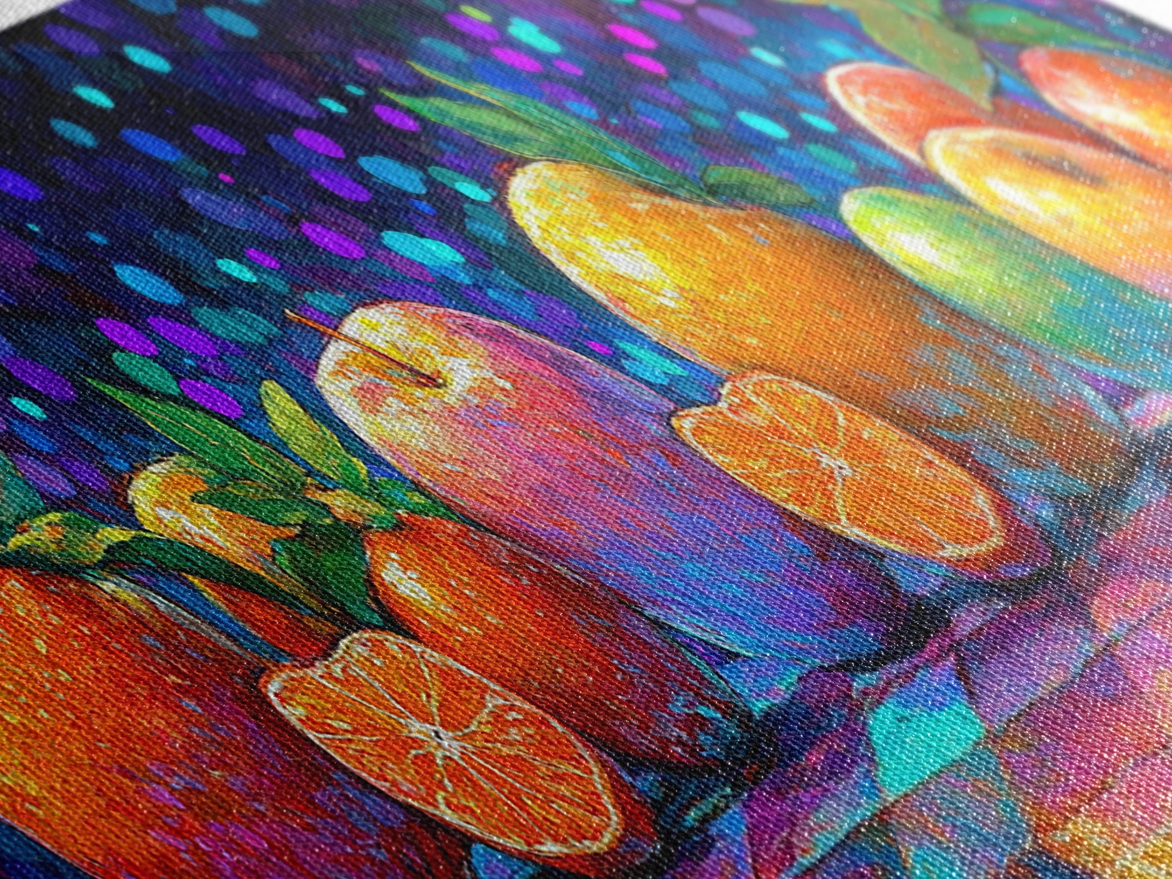 Vibrant Citrus And Apple Still Life Framed Canvas Print, Colorful Kitchen Wall Art, Fruit Art, Modern Home Decor, Foodie Gift
