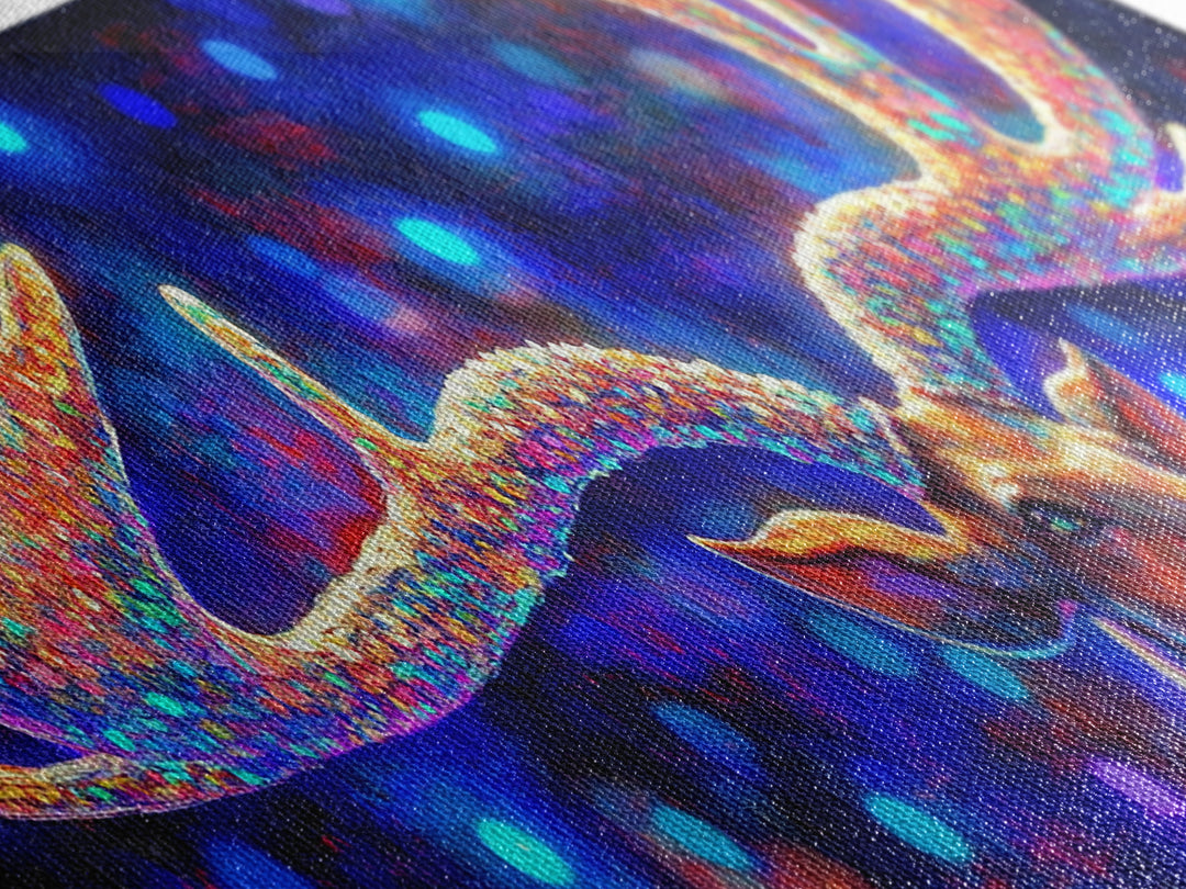 Rainbow Moose Antlers With Neon Bokeh Canvas Print, Wildlife Wall Art, Colorful Lodge Decor, Rustic Nature Housewarming Gift