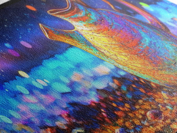 Iridescent Ceramic Pitcher Under Starry Lights Framed Canvas Print, Colorful Kitchen Wall Art, Modern Home Decor, Unique Gift