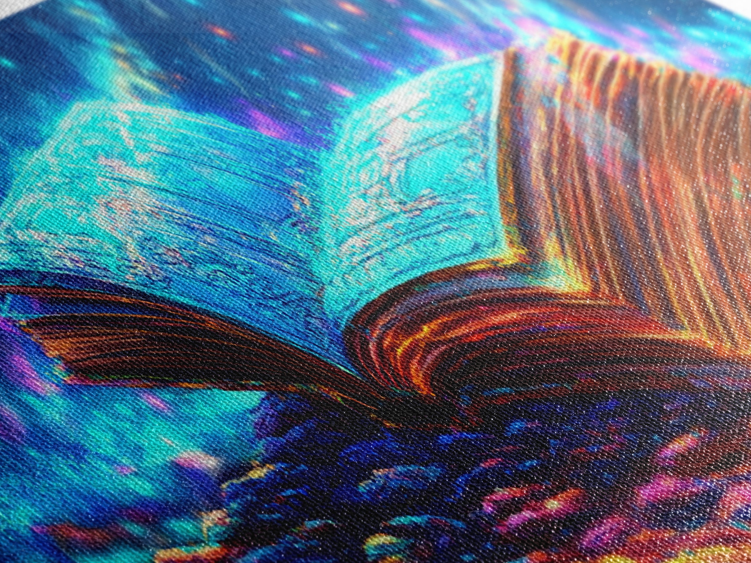 Glowing Open Book With Magical Blue Light Wall Art, Fantasy Library Canvas Print, Book Lover Decor, Dark Academia Gift For Readers