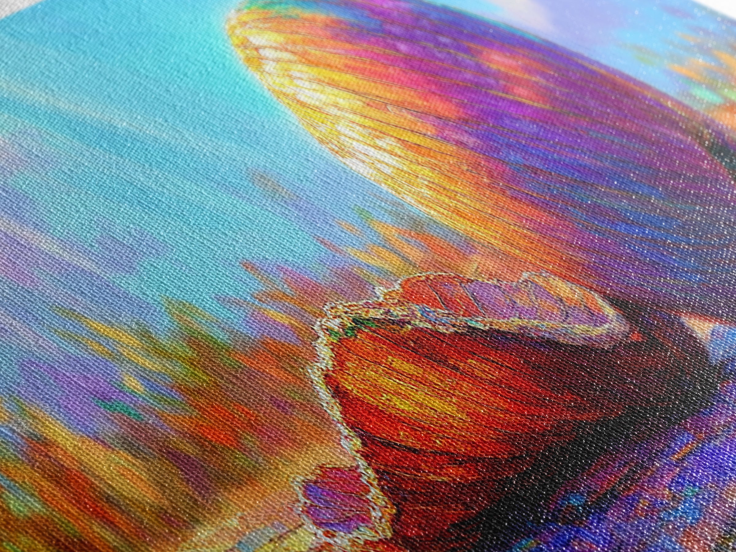 Sunlit Rainbow Seashell And Orange Shell Canvas Print, Coastal Beach Wall Art, Tropical Ocean Decor, Bright Gift For Her