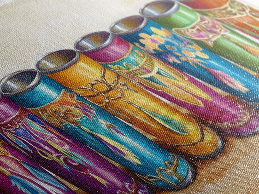 Boho Southwestern Painted Tin Cups Wall Art, Colorful Western Kitchen Decor, Rustic Ranch Canvas Art, Unique Housewarming Gift