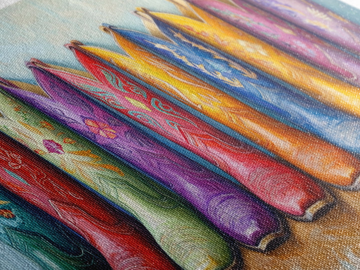 Colorful Row Of Western Cowgirl Boots Canvas Print, Embroidered Cowboy Wall Decor, Boho Ranch Living Room Housewarming Gift
