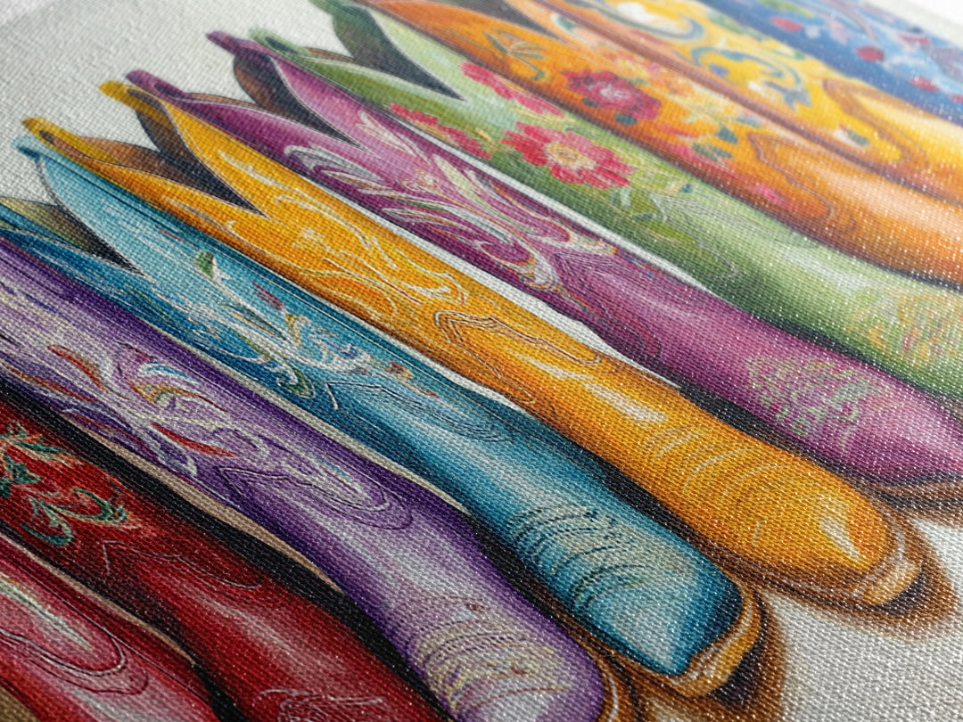 Vibrant Embroidered Cowboy Boots Wall Art, Western Cowgirl Decor, Rustic Farmhouse Canvas Print, Colorful Living Room Art