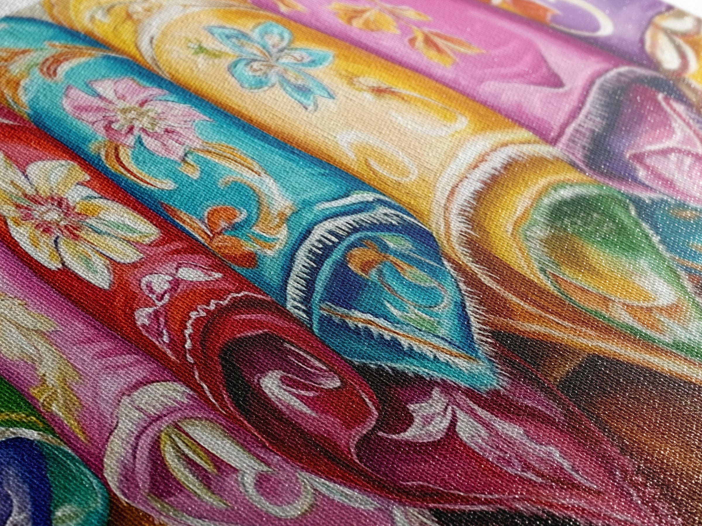 Rolled Embroidered Western Blankets Canvas Print, Colorful Cowgirl Wall Decor, Boho Ranch Living Room Art, Housewarming Gift