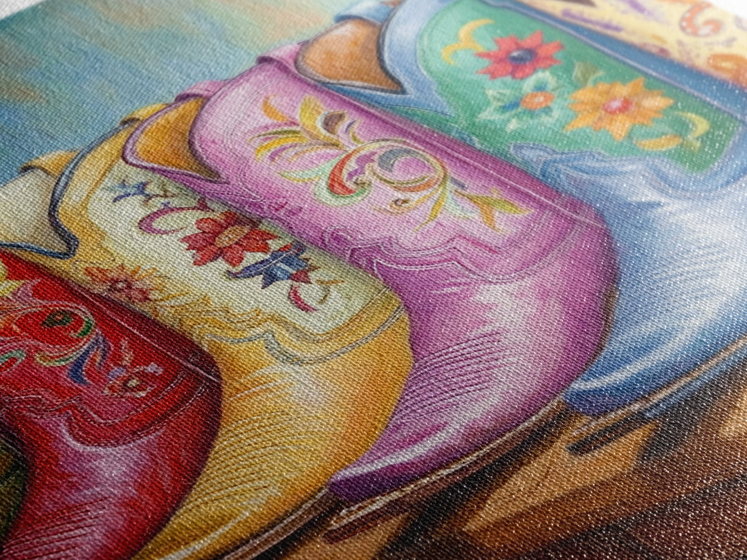 Pastel Blue Pink And Red Cowboy Boots Wall Art, Floral Western Decor, Cowgirl Ranch Canvas Art Print, Living Room Decor Gift