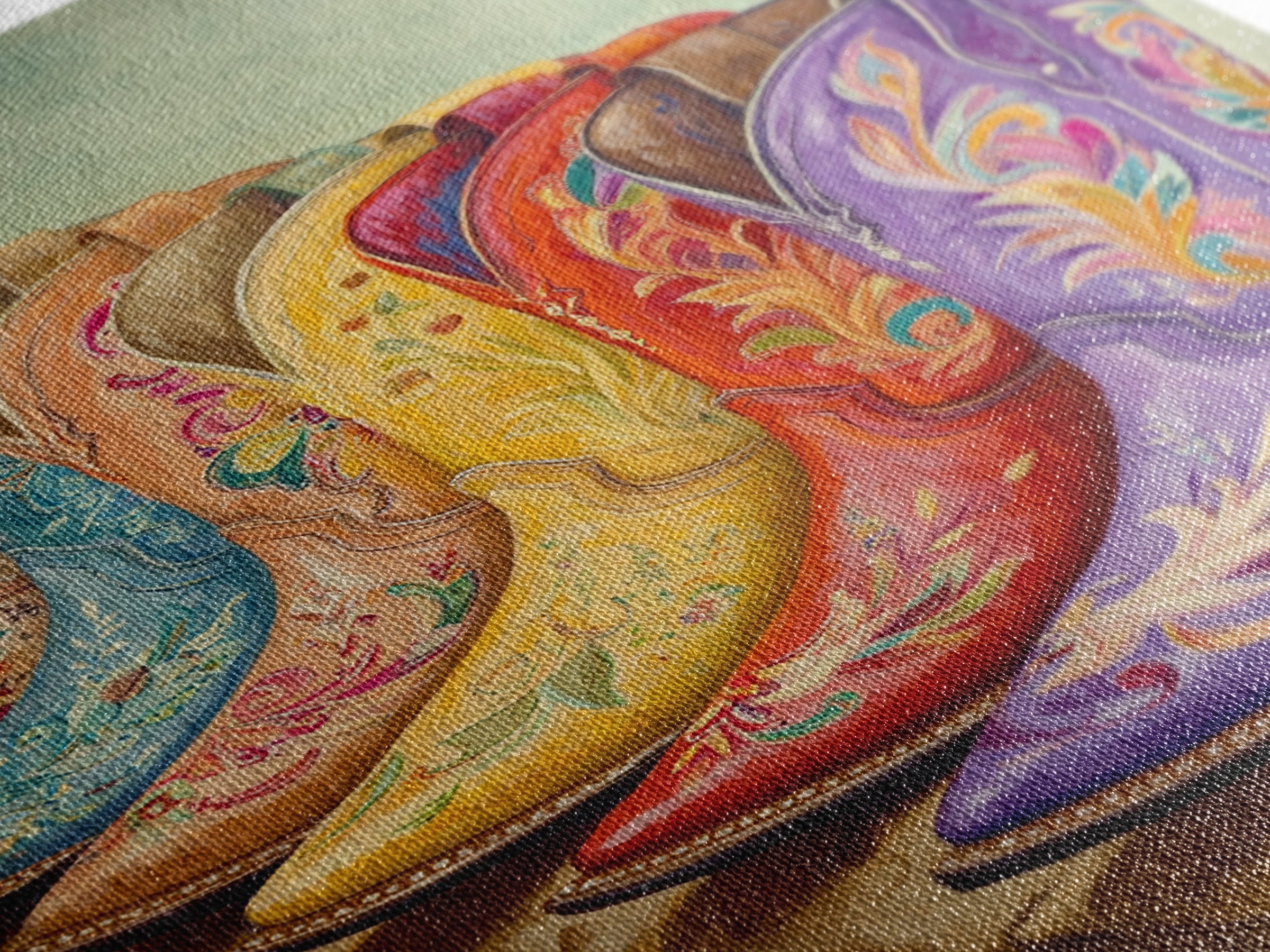 Purple Red And Yellow Embroidered Cowboy Boots Framed Canvas Print, Western Wall Art, Cowgirl Decor, Southwestern Gift For Her