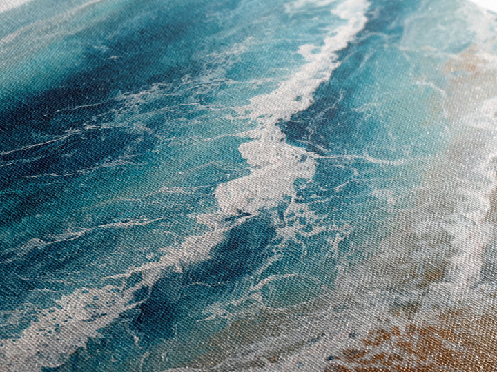 Serene Ocean Tide Seen from Above Framed Canvas Print, Above Bed Art, Photography Prints, Bedroom Decor, Oil Painting, Serenity, ABA-1x1-21