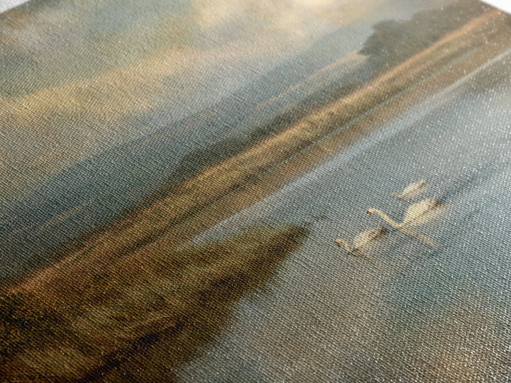 Paired Swans in a Dreamy Painterly Lake Canvas Print, Above Bed Art, Boho Wall Art, Bedroom Decor, Fine Art, Serenity, ABA-1x1-22