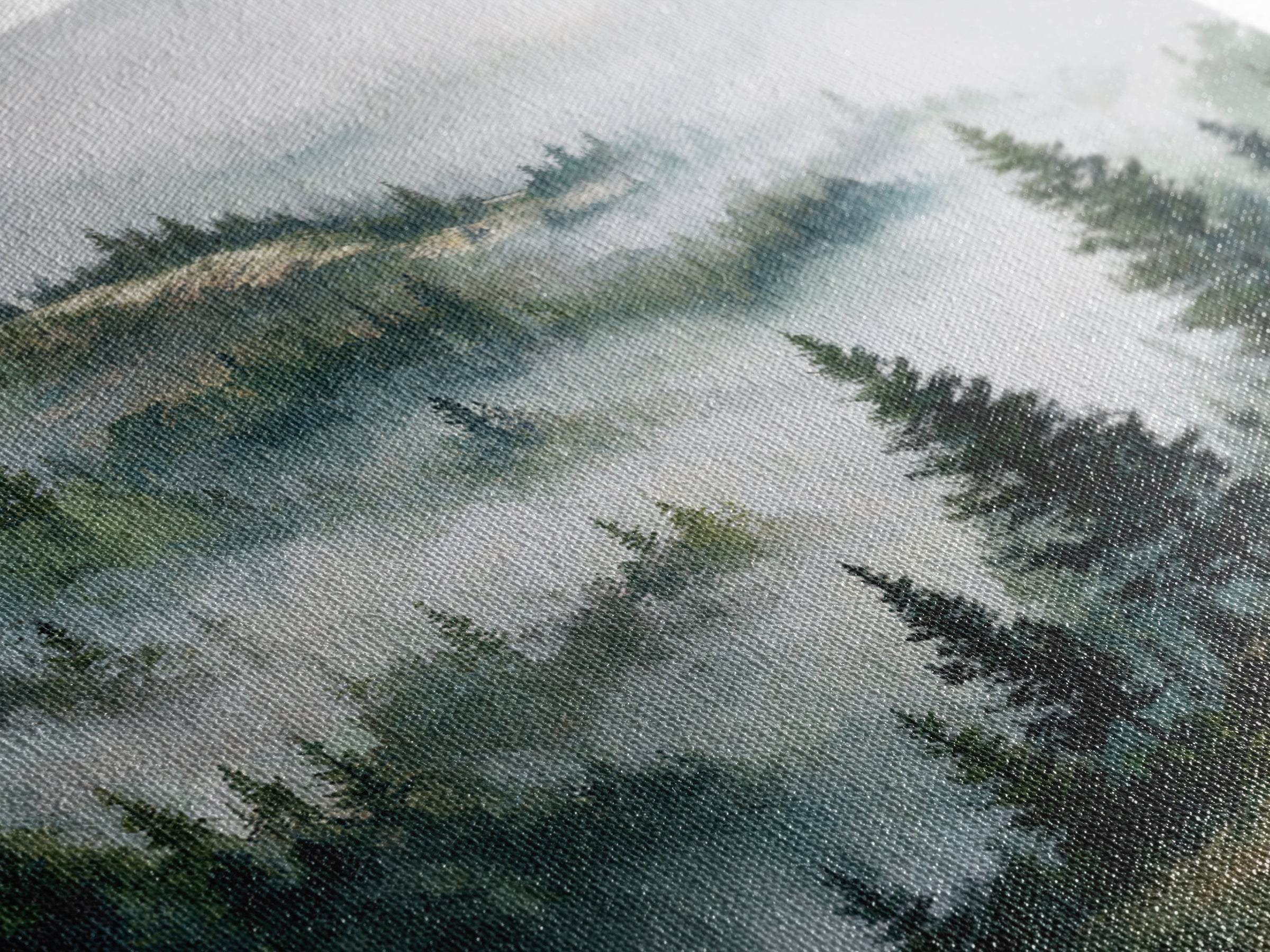 Quiet Forest Ridge Softened by Fog Framed Canvas Print, Above Bed Art, Bedroom Wall Art, Bedroom Decor, Fine Art, Serenity, ABA-1x1-62