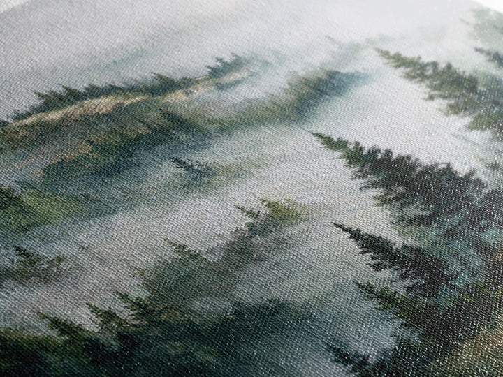 Quiet Forest Ridge Softened by Fog Framed Canvas Print, Above Bed Art, Bedroom Wall Art, Bedroom Decor, Fine Art, Serenity, ABA-1x1-62