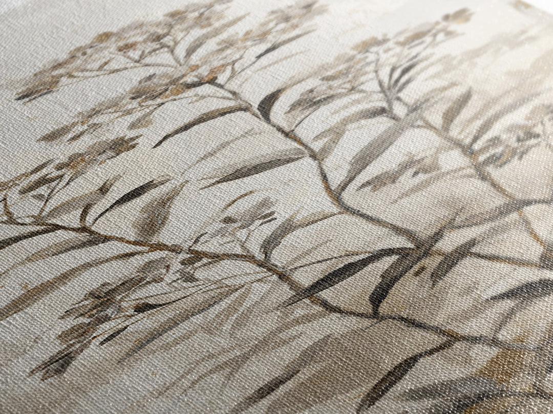 Tonal Botanical Shadows on Plaster Surface Canvas Print, Above Bed Art, Digital Print, Bedroom Decor, Fine Art, Serenity, ABA-1x3-11