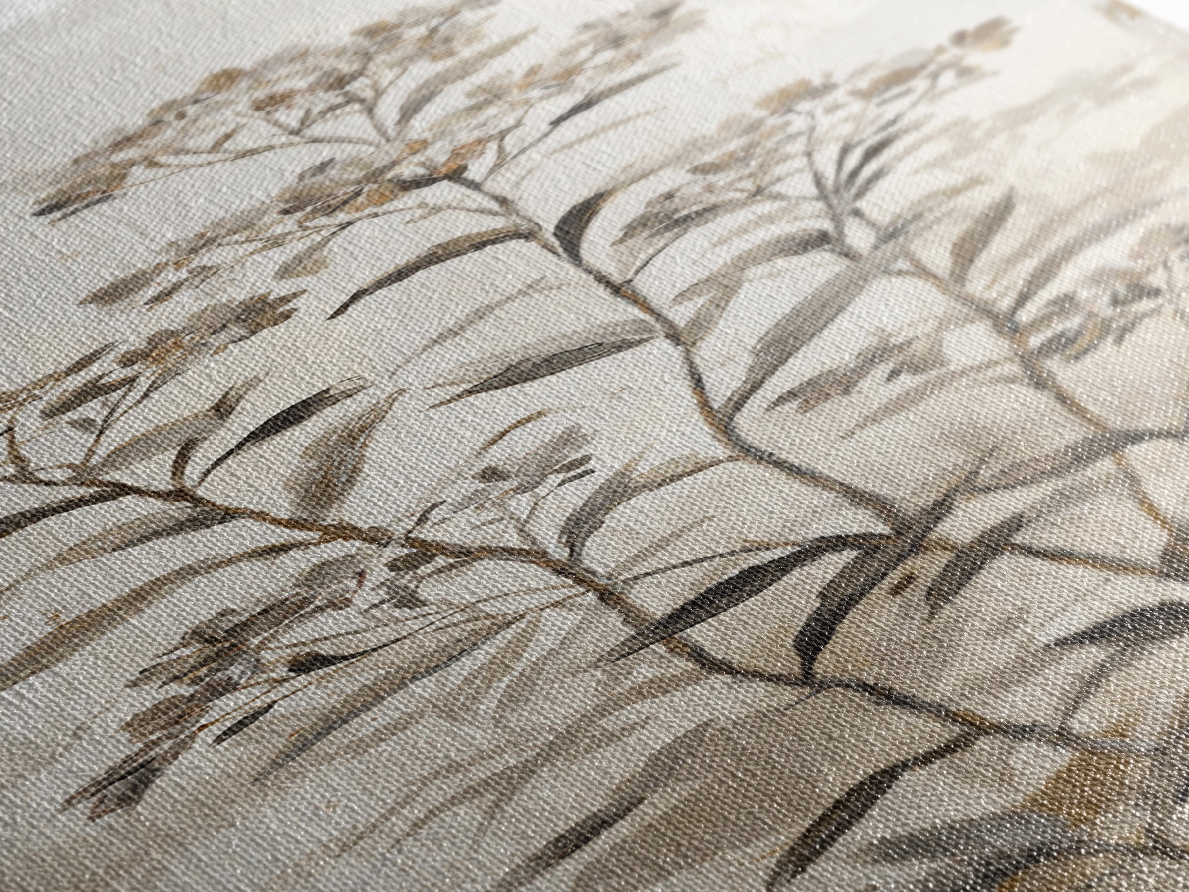Tonal Botanical Shadows on Plaster Surface Canvas Print, Above Bed Art, Digital Print, Bedroom Decor, Fine Art, Serenity, ABA-1x3-11