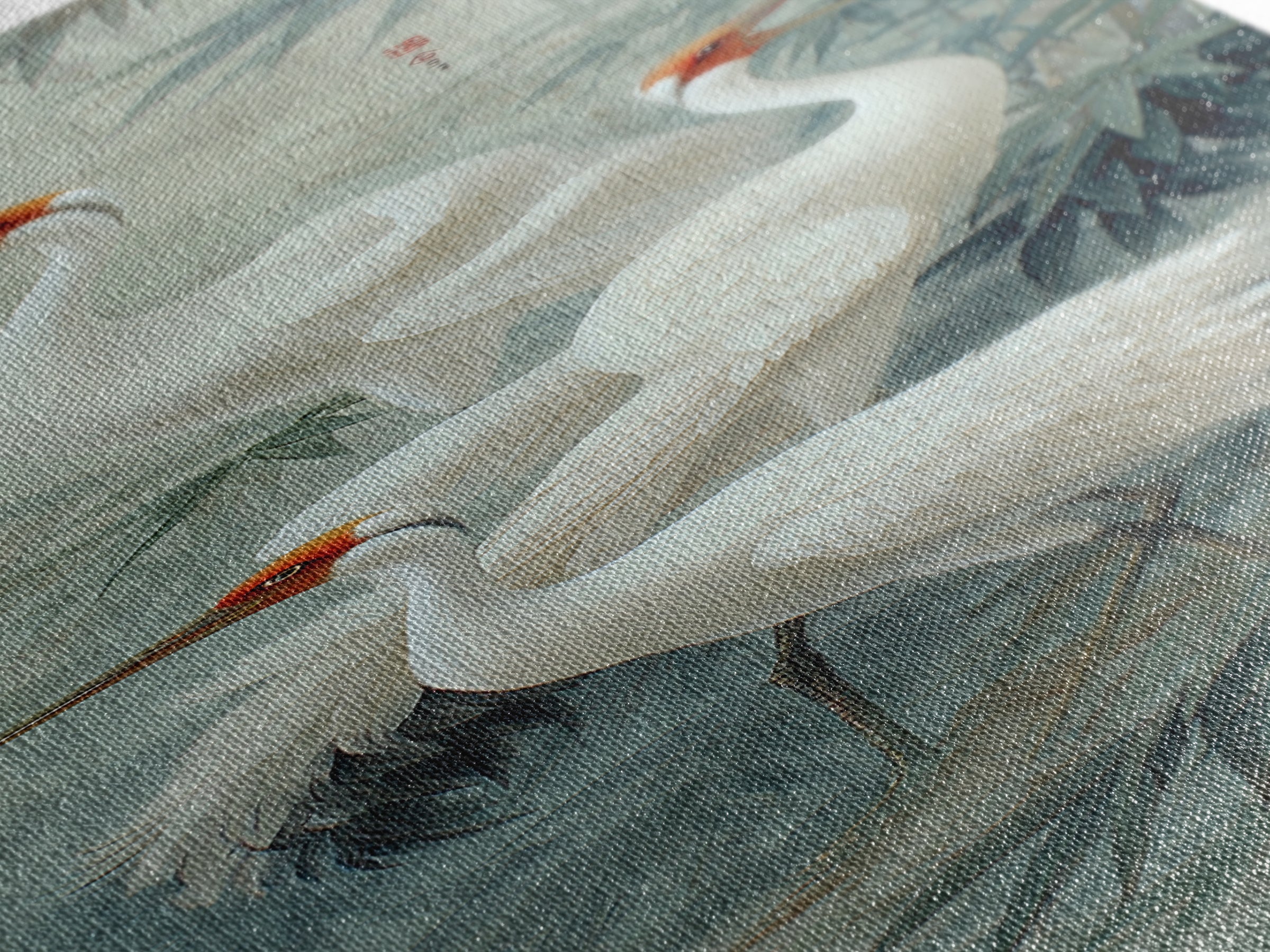 Ethereal Cranes Flying Through Pale Morning Mist Canvas Print, Above Bed Art, Minimalist Decor, Bedroom Decor, Serenity, ABA-1x3-93