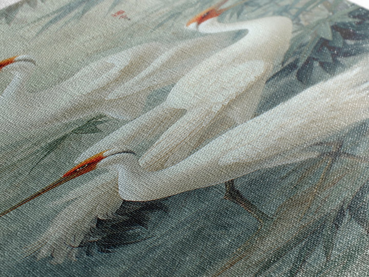 Ethereal Cranes Flying Through Pale Morning Mist Canvas Print, Above Bed Art, Minimalist Decor, Bedroom Decor, Serenity, ABA-1x3-93