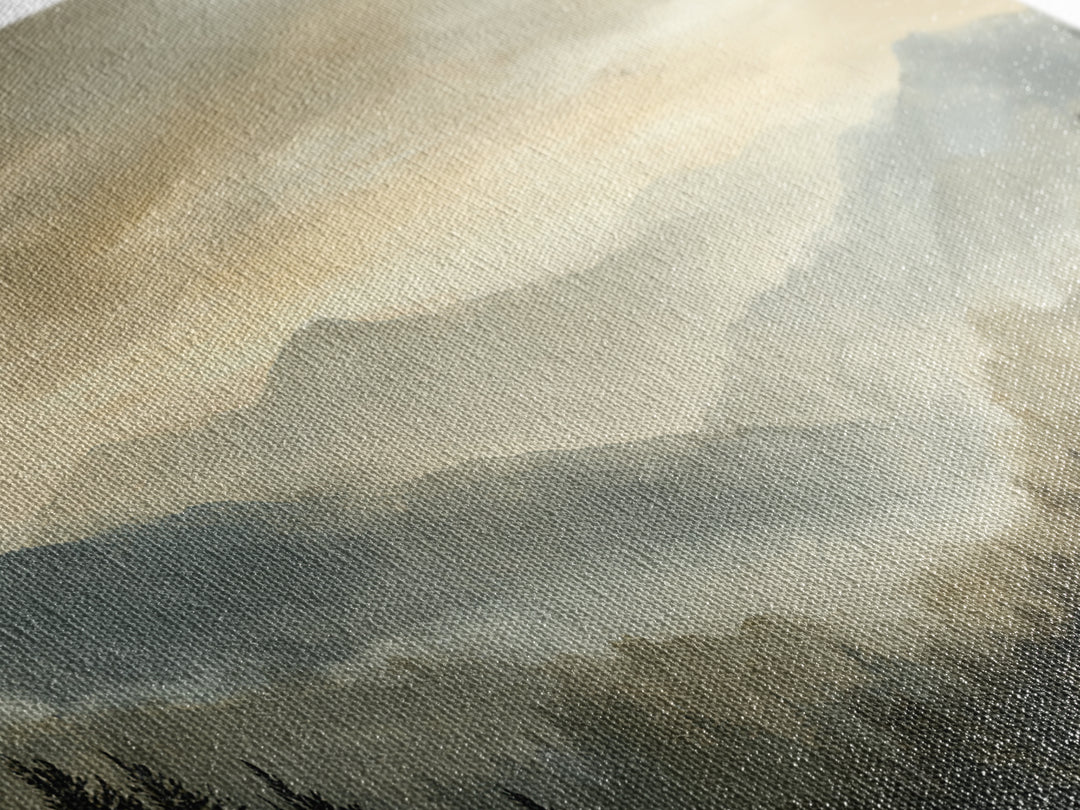 Panoramic Misty Mountain Landscape Canvas Print, Above Bed Art, Wall Art, Bedroom Decor, Fine Art, Serenity, Digital Print, ABA-2x1-21