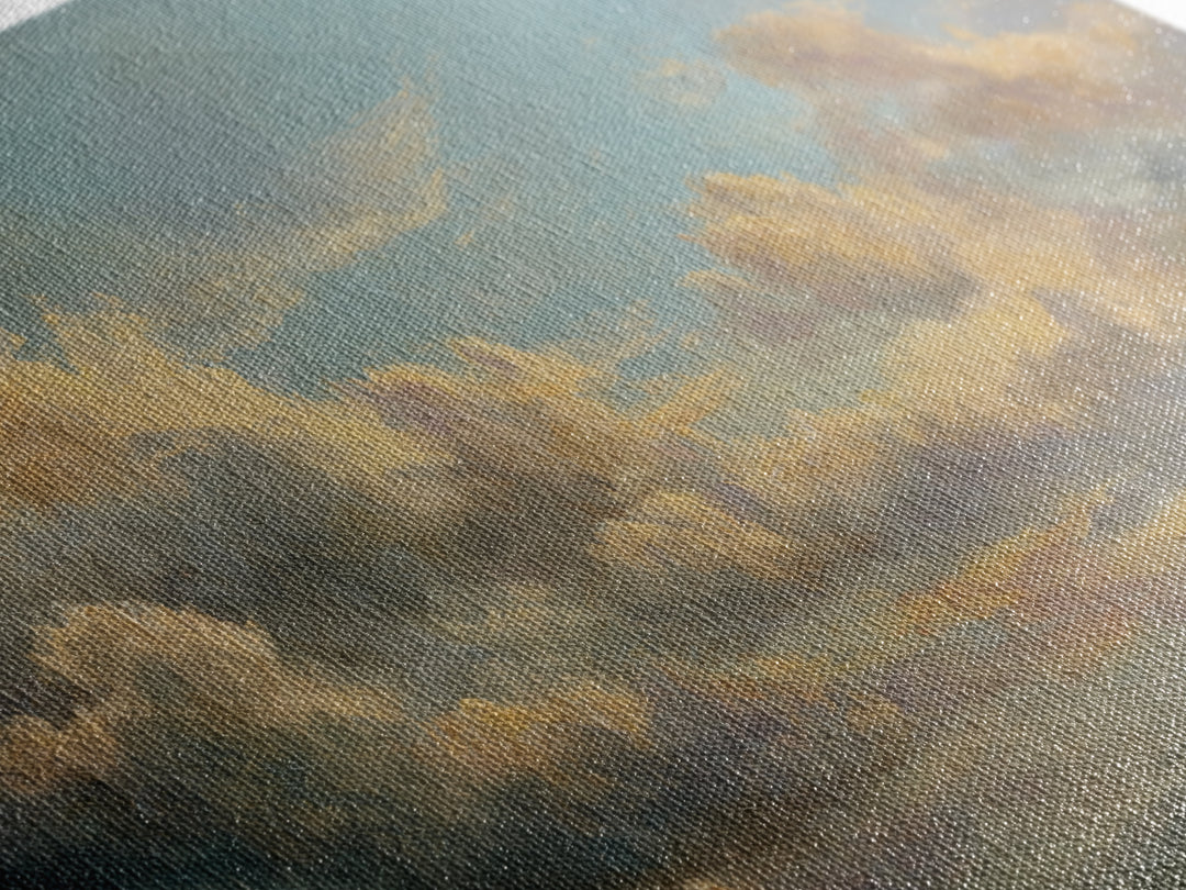 Tranquil Cloudscape with Blush Undertones Framed Canvas Print, Above Bed Art, Wall Decor, Bedroom Decor, Fine Art, Serenity, ABA-2x1-25