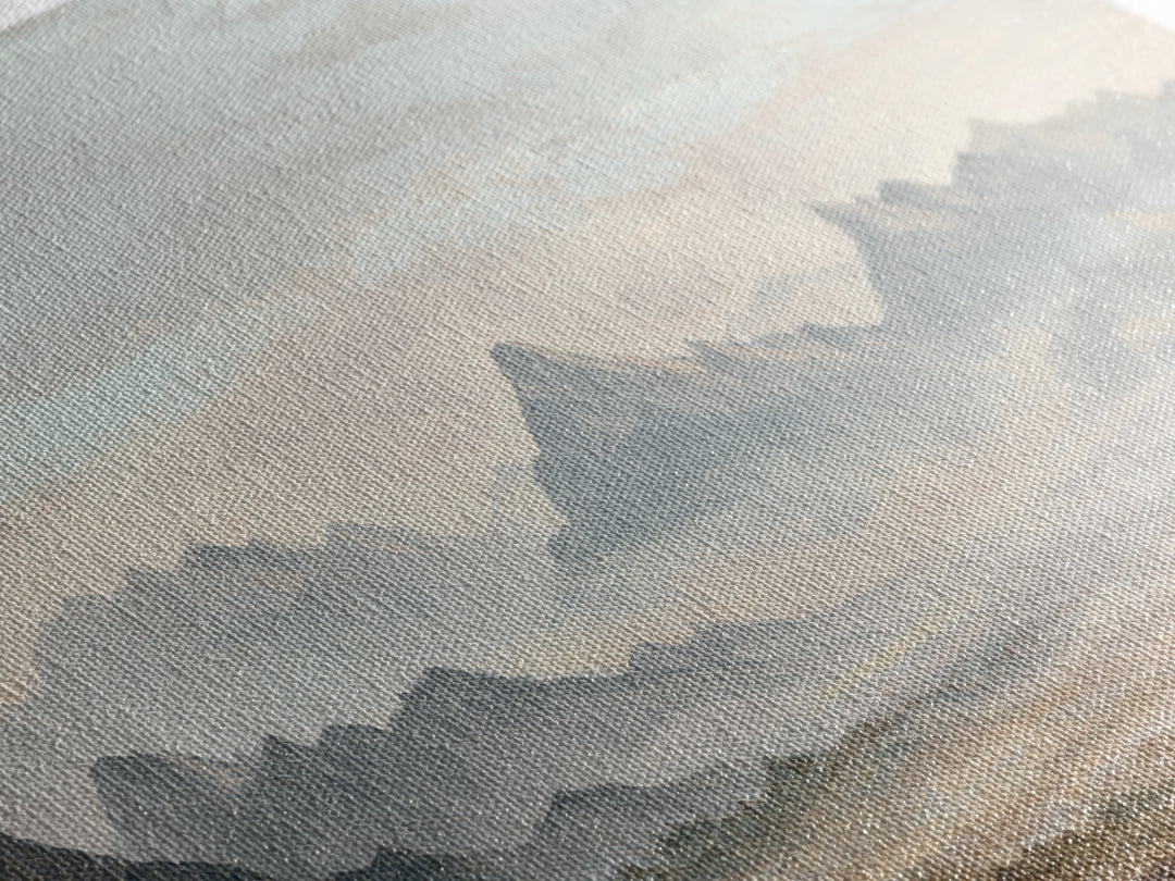 Panoramic Misty Mountain Landscape Canvas Print, Above Bed Art, Textured Wall Art, Bedroom Decor, Fine Art, Serenity, ABA-2x1-69