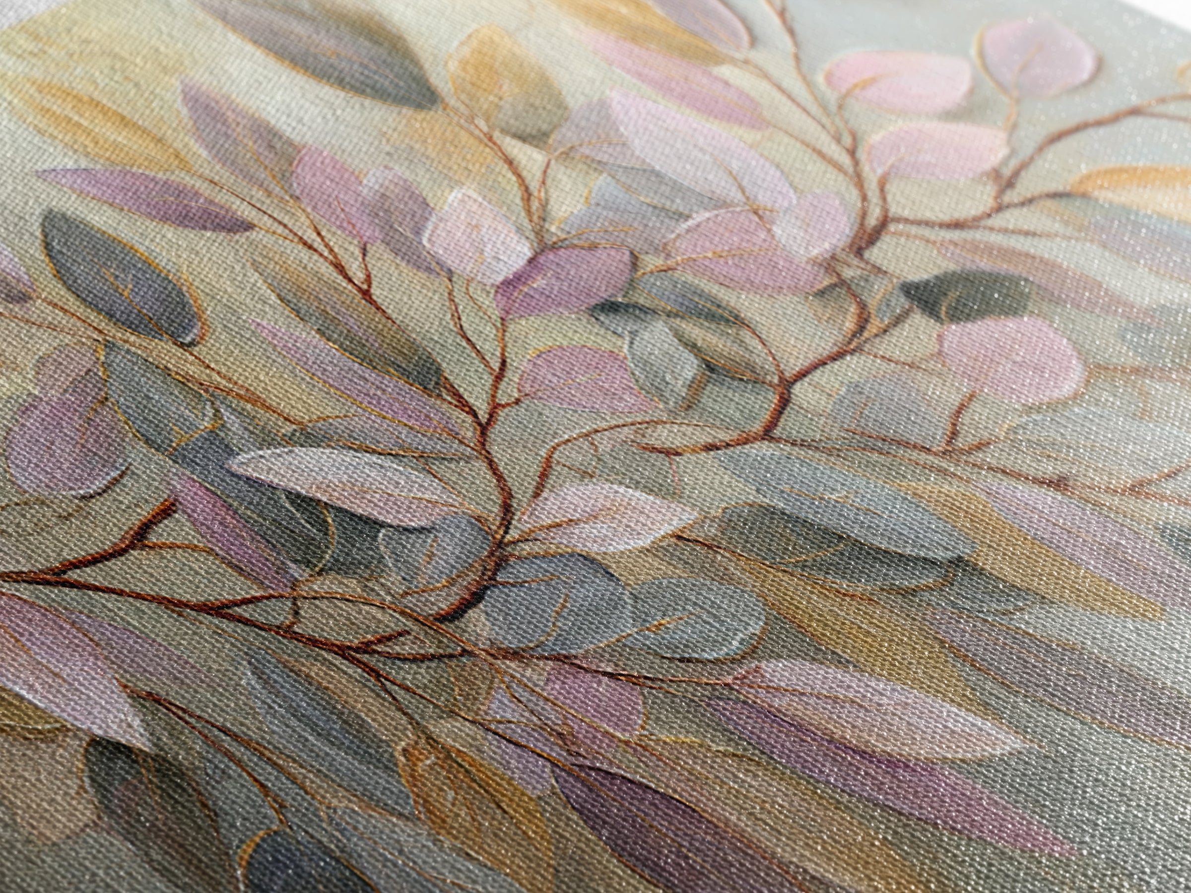 Soft Eucalyptus Branches Arranged Symmetrically Canvas Print, Above Bed Art, Bedroom Decor, Watercolor Art, Serenity, ABA-2x1-74