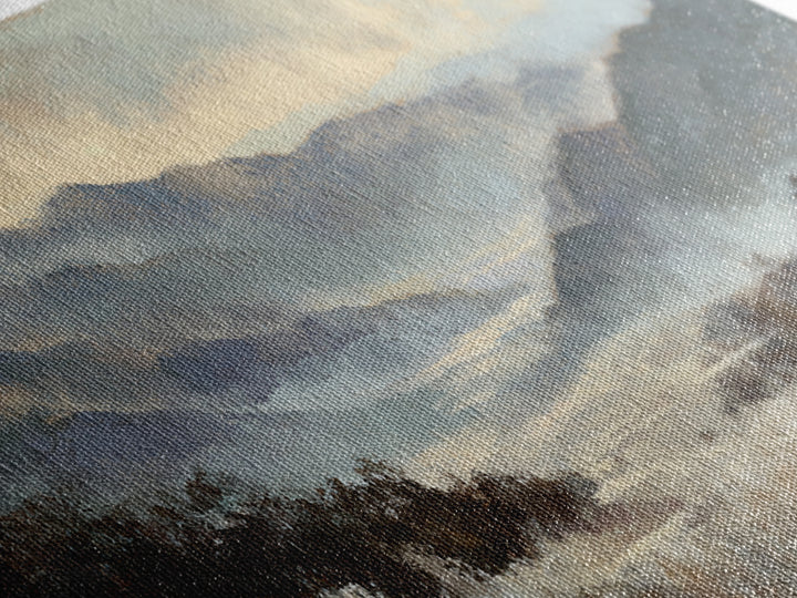 Panoramic Misty Mountain Landscape Canvas Print, Above Bed Art, Textured Wall Art, Bedroom Decor, Fine Art, Serenity, ABA-2x1-93