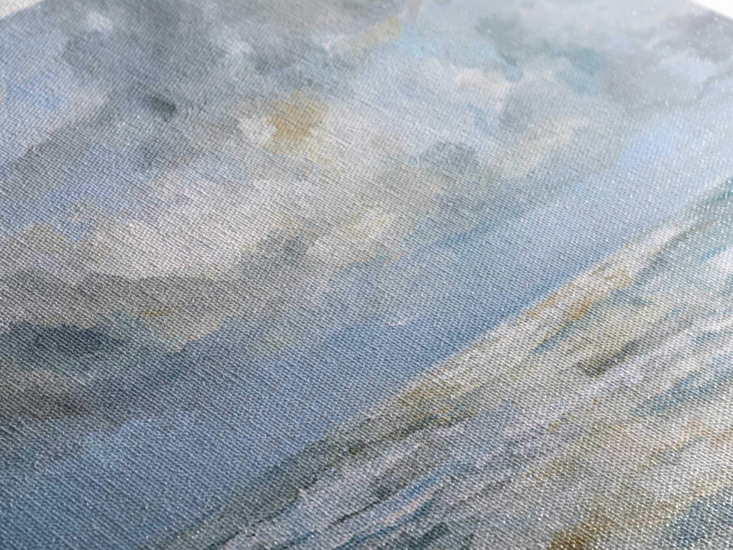 Quiet Moon over a Calm Ocean Horizon Framed Canvas Print, Above Bed Art, Bedroom Wall Decor, Bedroom Decor, Oil Painting, ABA-2x1-95