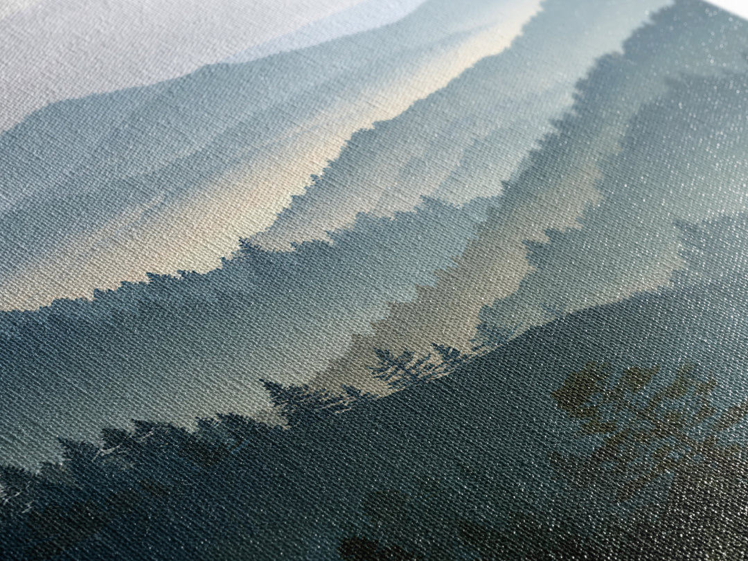 Quiet Forest Ridge Softened by Fog Framed Canvas Print, Above Bed Art, Textured Painting, Bedroom Decor, Fine Art, Serenity, ABA-2x3-22