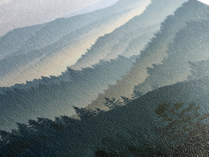 Quiet Forest Ridge Softened by Fog Framed Canvas Print, Above Bed Art, Textured Painting, Bedroom Decor, Fine Art, Serenity, ABA-2x3-22