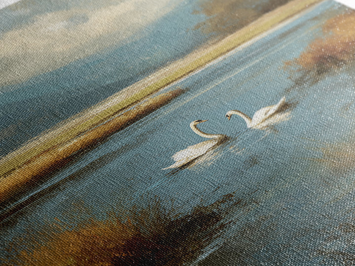 Paired Swans in a Dreamy Painterly Lake Canvas Print, Above Bed Art, Minimalist Decor, Bedroom Decor, Fine Art, Serenity, ABA-2x3-54