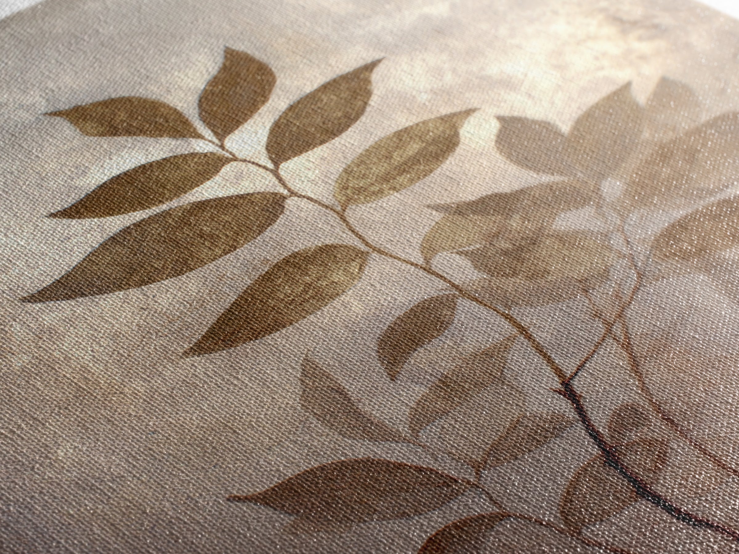 Tonal Botanical Shadows on Plaster Surface Framed Canvas Print, Above Bed Art, Bedroom Decor, Oil Painting, Serenity, ABA-2x3-55