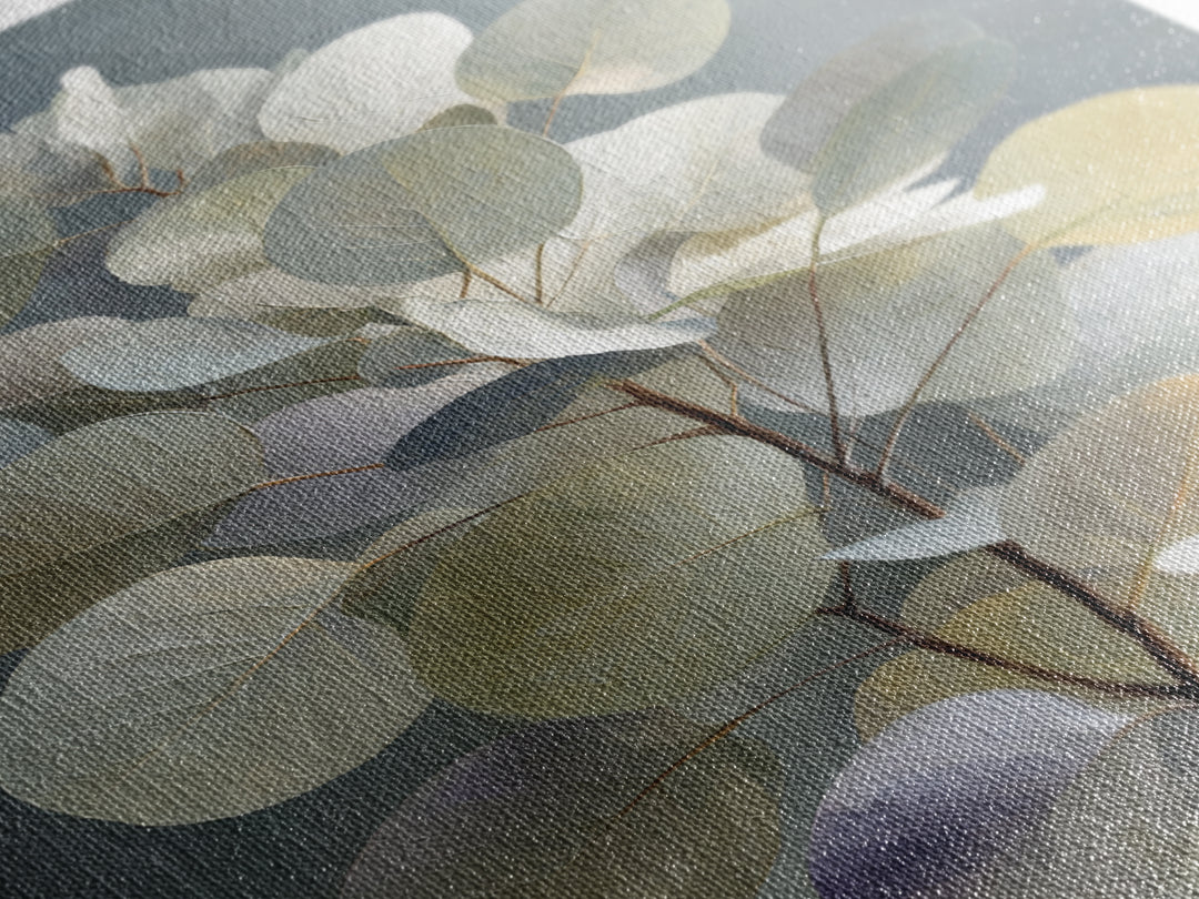 Soft Eucalyptus Branches Arranged Symmetrically Canvas Print, Above Bed Art, Mid Century Modern, Bedroom Decor, Serenity, ABA-2x3-62