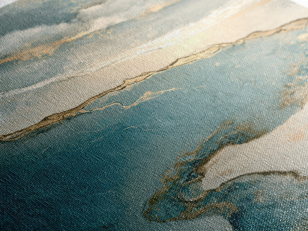 Serene Ocean Tide Seen from Above Canvas Print, Above Bed Art, Digital Print, Bedroom Decor, Watercolor Art, Serenity, ABA-2x3-77