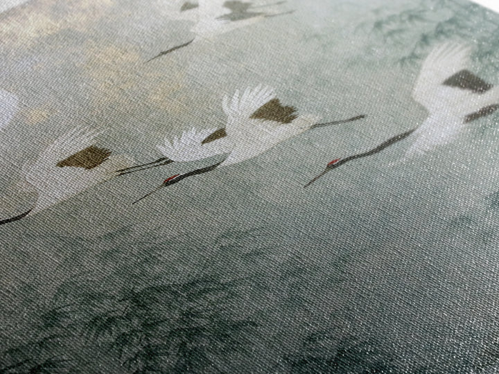 Ethereal Cranes Flying Through Pale Morning Mist Canvas Print, Above Bed Art, Living Room Decor, Bedroom Decor, Serenity, ABA-2x3-89