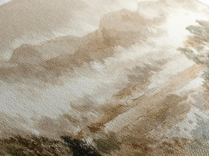 Panoramic Misty Mountain Landscape Framed Canvas Print, Above Bed Art, Boho Wall Art, Bedroom Decor, Fine Art, Serenity, ABA-3x1-17