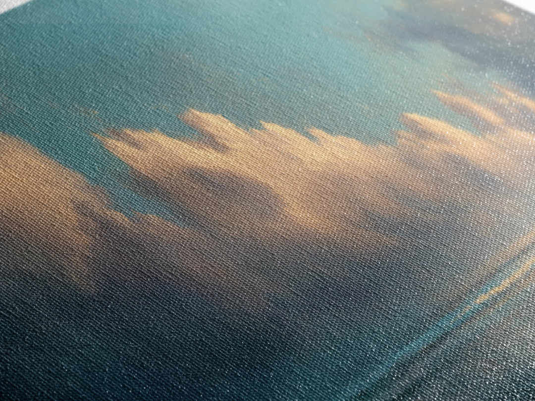 Tranquil Cloudscape with Blush Undertones Canvas Print, Above Bed Art, Horizontal Wall Art, Bedroom Decor, Fine Art, Serenity, ABA-3x1-21