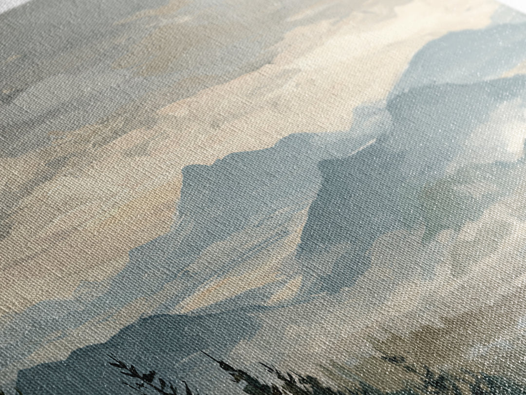 Soft Alpine Horizon Canvas Print, Above Bed Art, Home Decor, Bedroom Decor, Oil Painting, Serenity, Contemporary Art, ABA-3x1-40