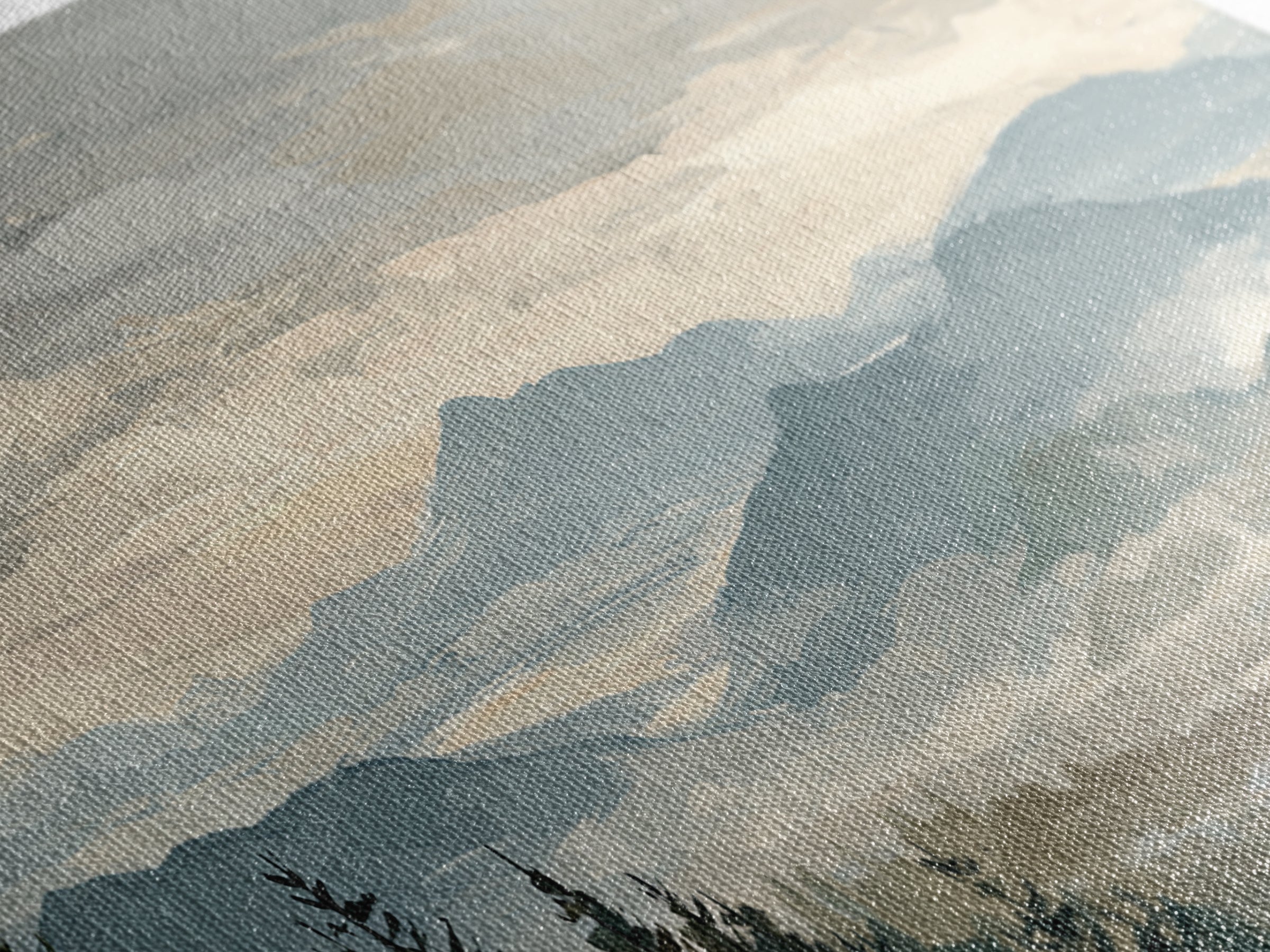 Soft Alpine Horizon Canvas Print, Above Bed Art, Home Decor, Bedroom Decor, Oil Painting, Serenity, Contemporary Art, ABA-3x1-40