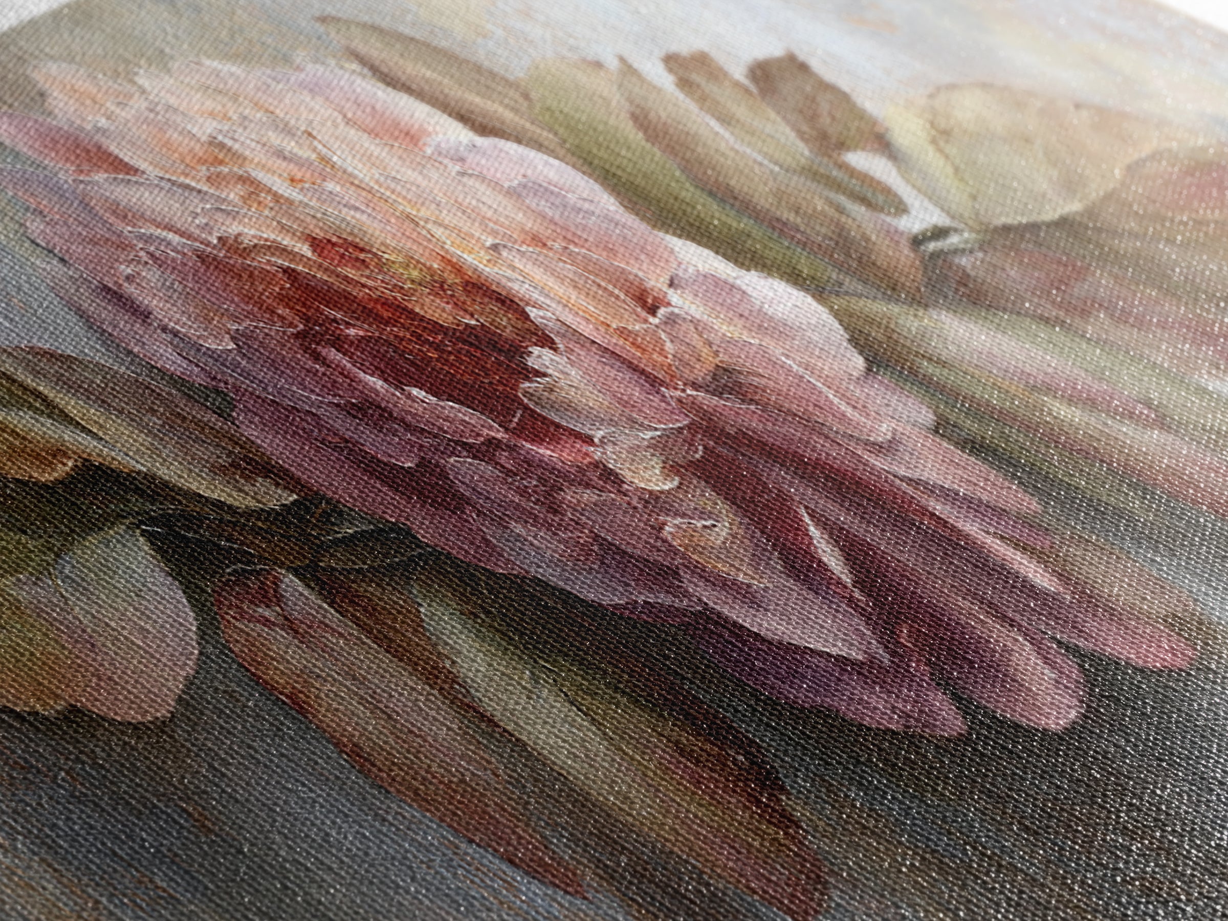 Romantic Oversized Peony Bloom on Warm Linen Canvas Print, Above Bed Art, Printable Art, Bedroom Decor, Abstract Art, Serenity, ABA-3x1-66
