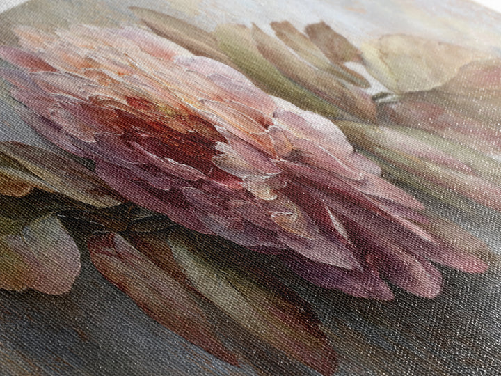 Romantic Oversized Peony Bloom on Warm Linen Canvas Print, Above Bed Art, Printable Art, Bedroom Decor, Abstract Art, Serenity, ABA-3x1-66