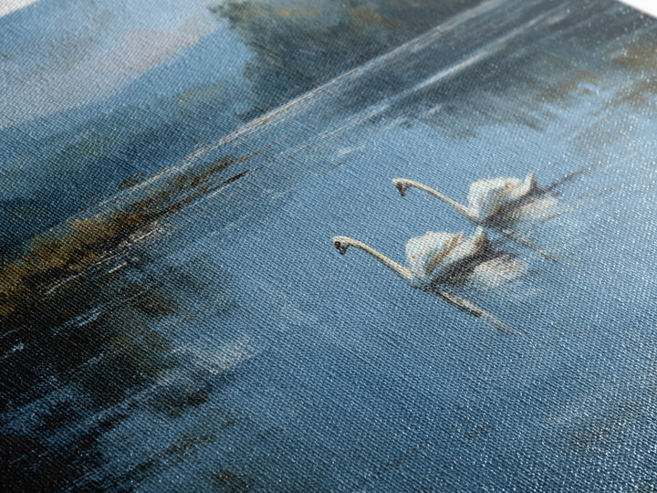 Paired Swans in a Dreamy Painterly Lake Framed Canvas Print, Above Bed Art, Printable Wall Art, Bedroom Decor, Serenity, ABA-3x2-2