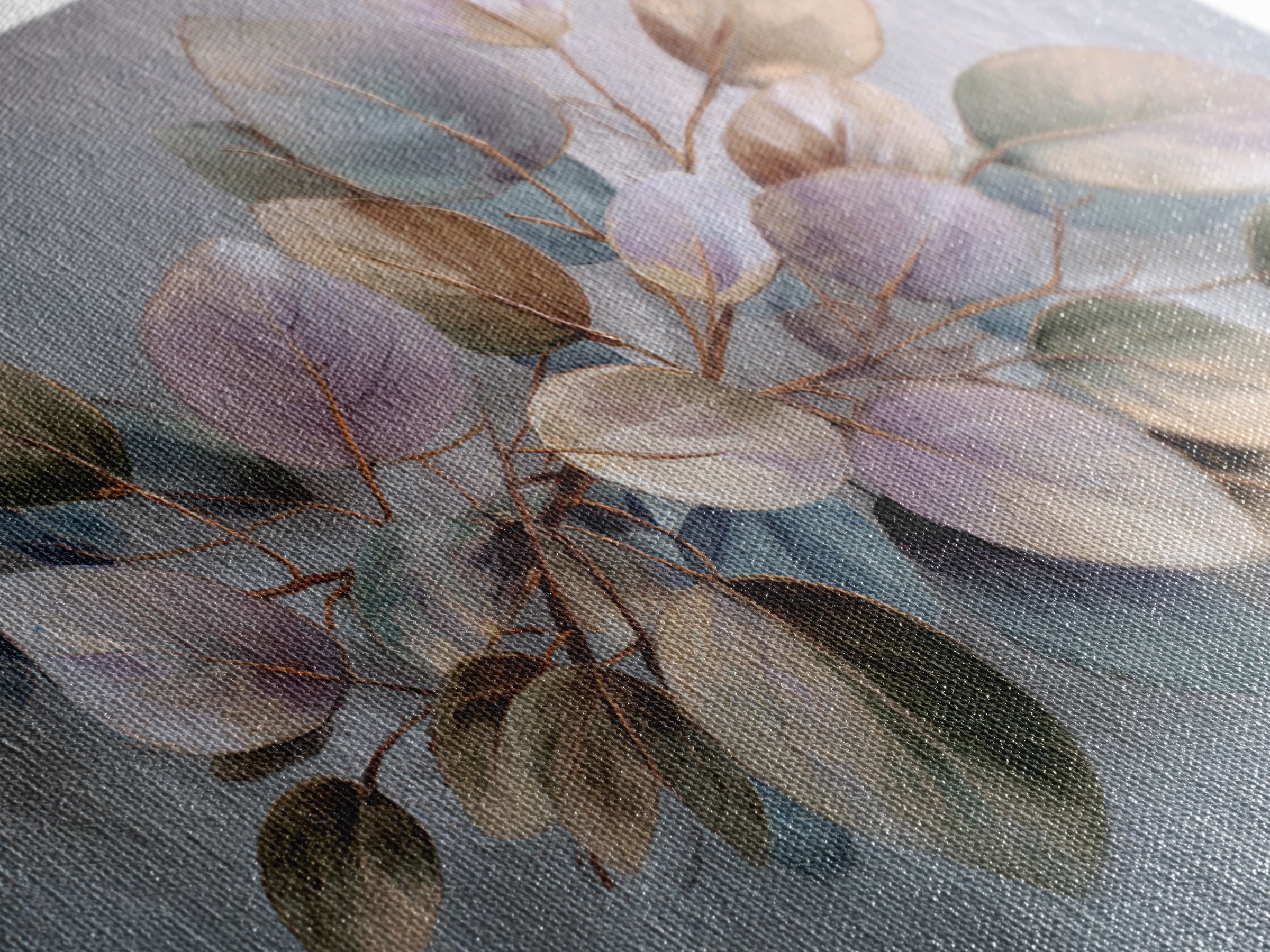 Soft Eucalyptus Branches Arranged Symmetrically Canvas Print, Above Bed Art, Boho Wall Art, Bedroom Decor, Watercolor Art, ABA-3x2-34