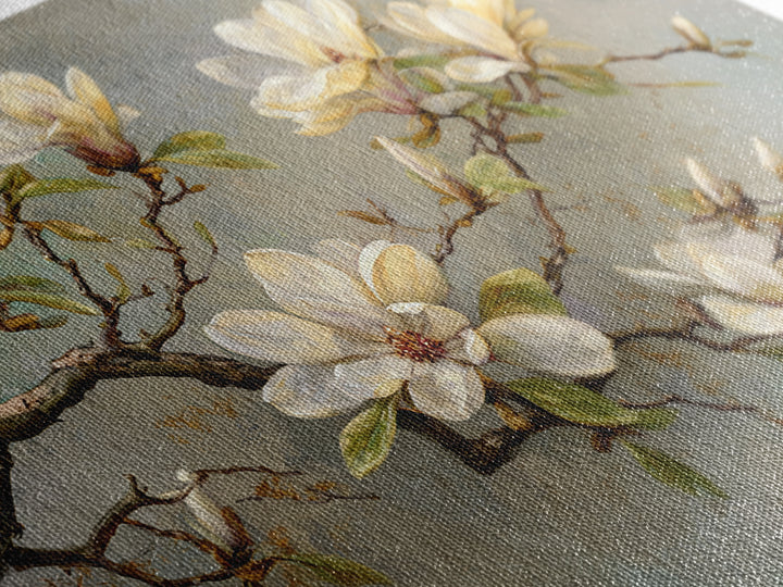 Delicate Magnolia Branch on Cream Background Canvas Print, Above Bed Art, Japanese Wall Art, Bedroom Decor, Fine Art, Serenity, ABA-3x2-44