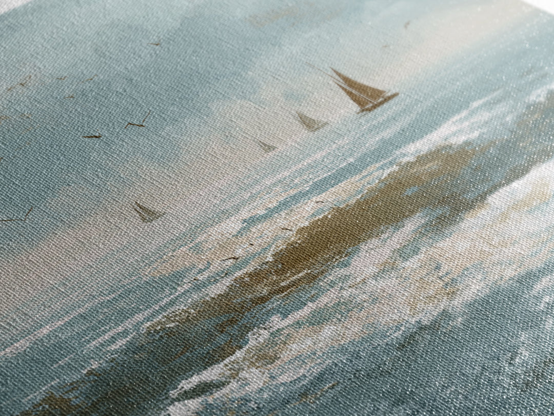 Serene Ocean Tide Seen from Above Canvas Print, Above Bed Art, Western Decor, Bedroom Decor, Oil Painting, Serenity, ABA-3x2-49