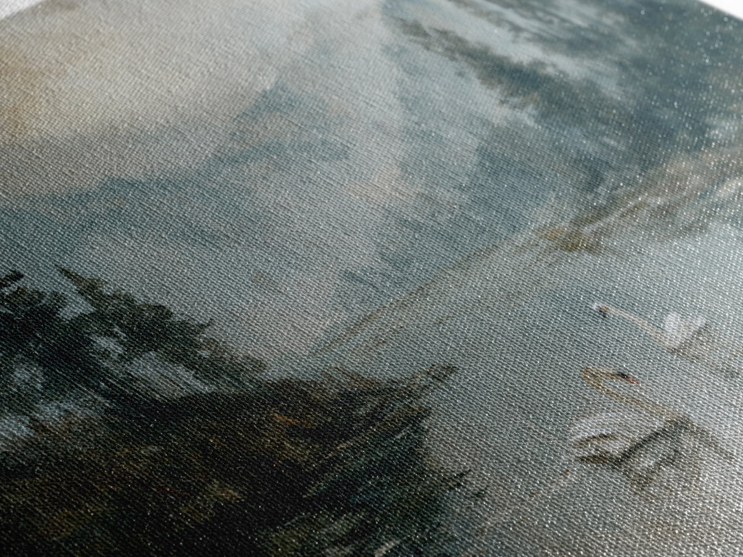 Paired Swans in a Dreamy Painterly Lake Framed Canvas Print, Above Bed Art, Living Room Decor, Bedroom Decor, Serenity, ABA-3x2-50