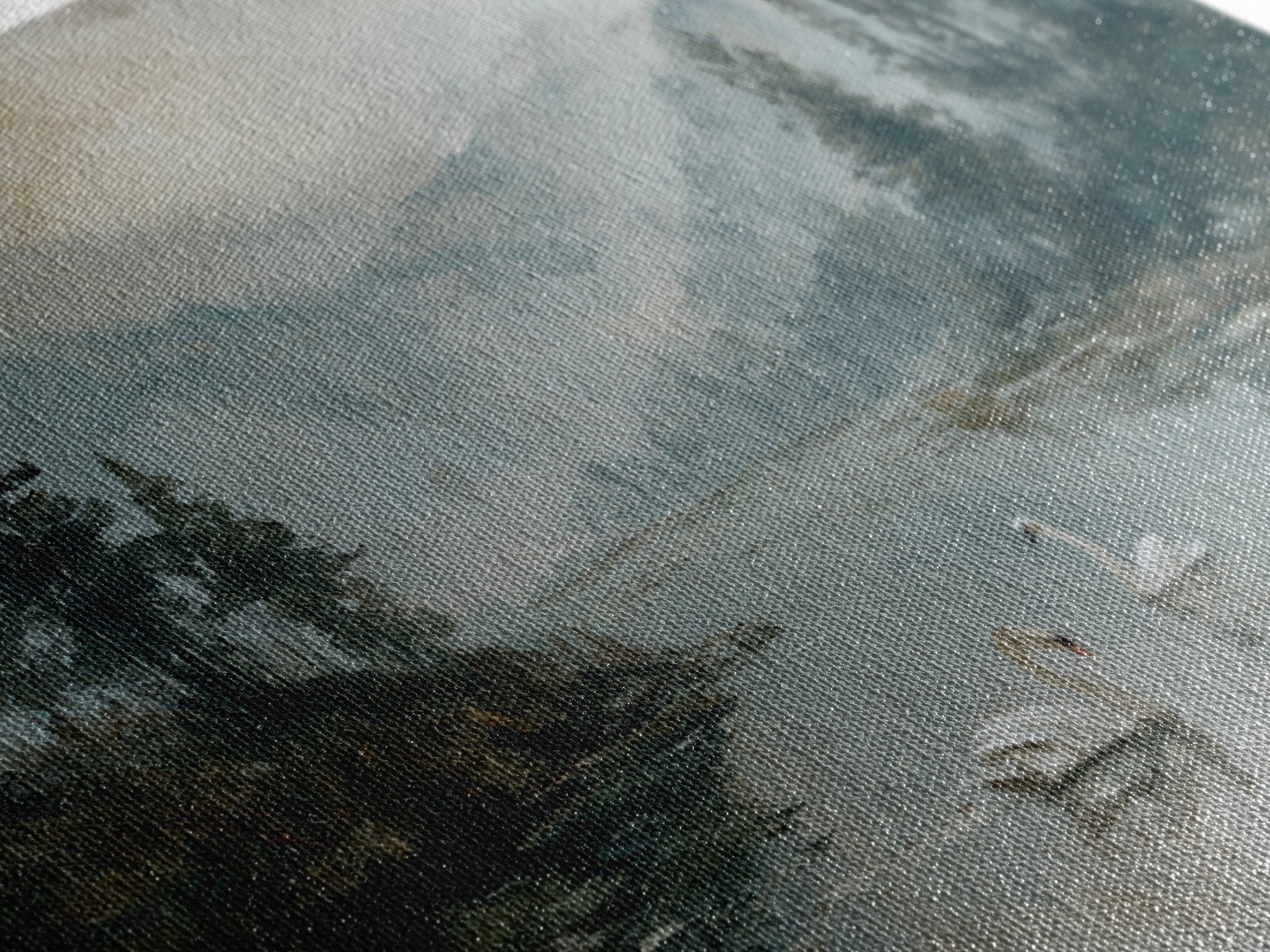 Paired Swans in a Dreamy Painterly Lake Framed Canvas Print, Above Bed Art, Living Room Decor, Bedroom Decor, Serenity, ABA-3x2-50