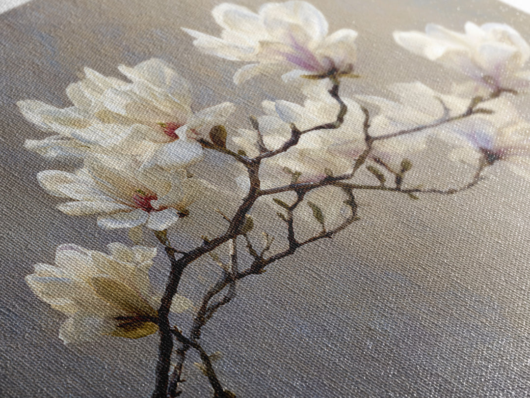 Delicate Magnolia Branch on Cream Background Canvas Print, Above Bed Art, Gallery Decor, Bedroom Decor, Oil Painting, Serenity, ABA-3x2-68